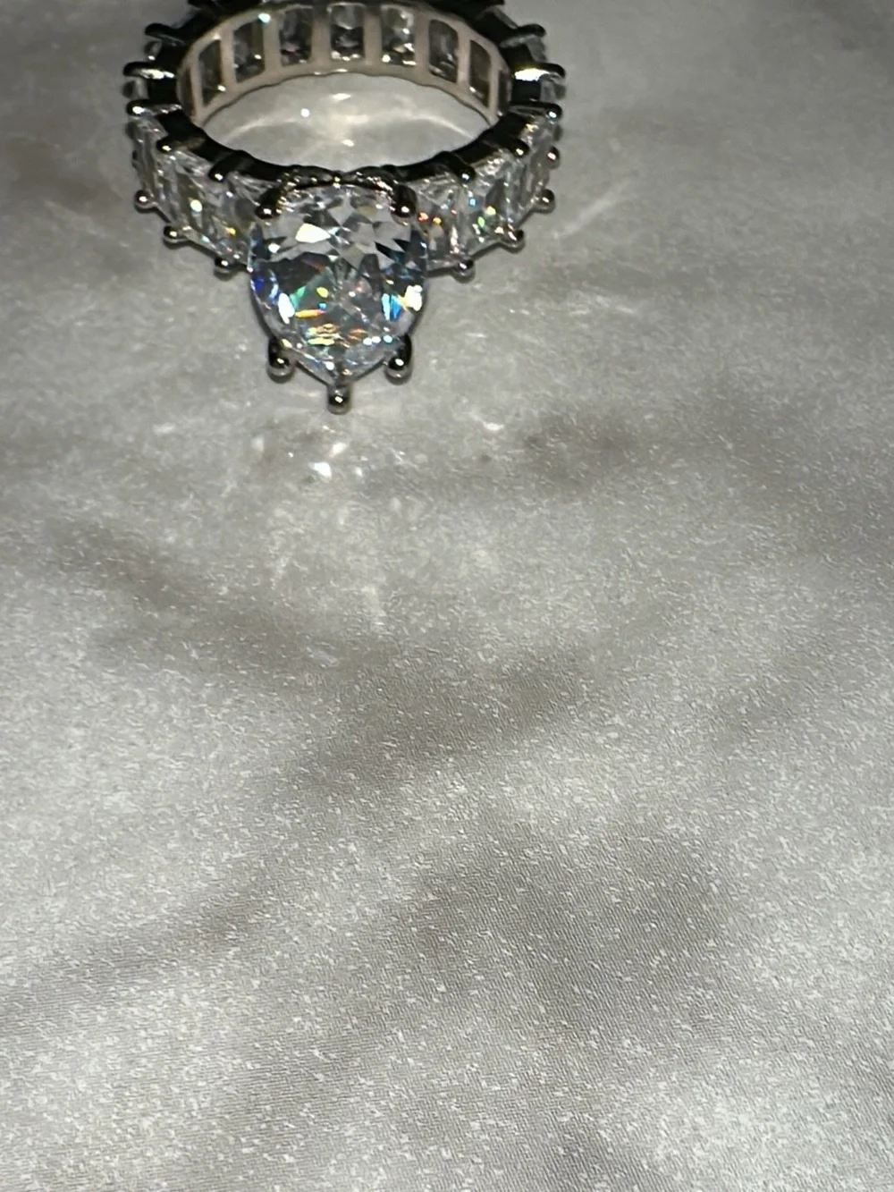 Elegant Pear-Cut Clear Crystal Eternity Ring - Silver Tone